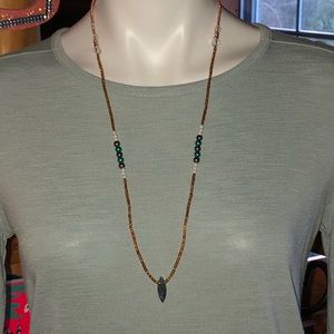 Long necklace crystal bronze beaded 28” NEW